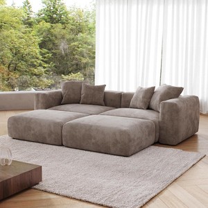 Corduroy Sectional Couches for Living Room, Modular Sectional Couch with Chaise Ottomans, 4 Seater Sofa Bed for Living Room, Apartment - 1 of 4