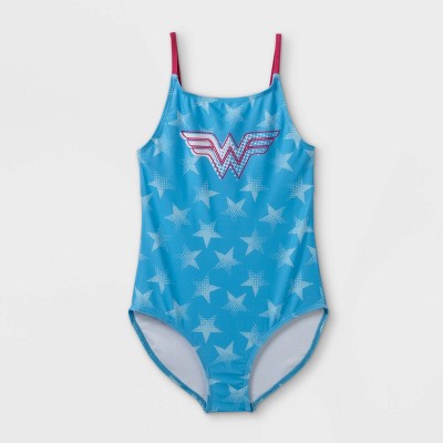 Girls' Wonder Woman One Piece Swimsuit - Blue