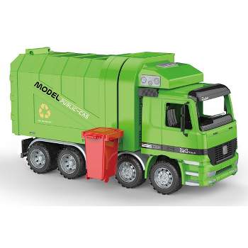 Link Ready! Set! Go! 14" Friction Powered Recycling Garbage Truck Toy For Kids With Side Loading - Green