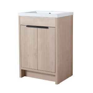 ChicFurnit Bathroom Vanities 24 Inch Freestanding Vanity with Resin Sink and Adjustable Shelf for Bathroom, Beige, 24"*18.3"*35" - 1 of 4