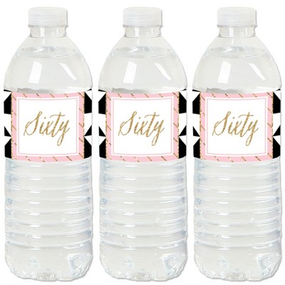 Big Dot of Happiness Chic 60th Birthday - Pink, Black and Gold - Birthday Party Water Bottle Sticker Labels - Set of 20