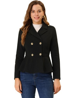 Allegra K Women's Elegant Lapel Blazer Long Sleeve Button Ruffle Hem Work Short Coat Jacket