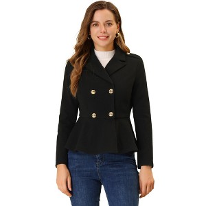 Allegra K Women's Elegant Lapel Blazer Long Sleeve Button Ruffle Hem Work Short Coat Jacket - 1 of 4