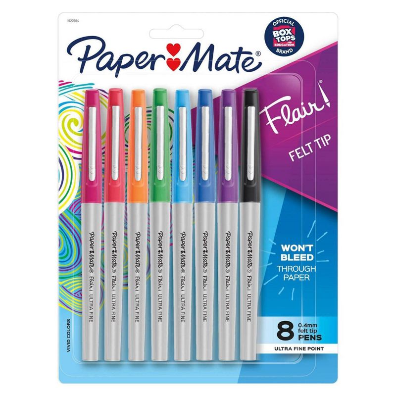 Paper Mate Flair 8pk Felt Pens 0.4mm Ultra Fine Tip Multicolored, 1 of 11