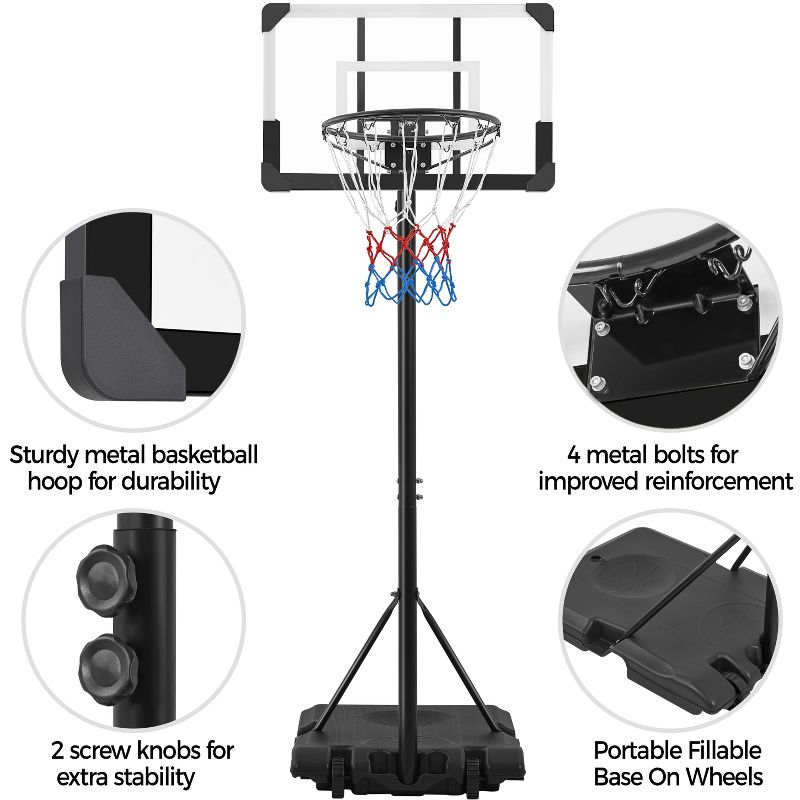 Yaheetech Portable Basketball Hoop Backboard Basketball Stand System, Black, 4 of 8