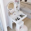 VYNXARIA 17" Round Mirror Vanity Table&Soft Cushion Stool Suit,Large Desktop,Multi-layer High Capacity Storage,Suitable For Small Space£¬White - 4 of 4