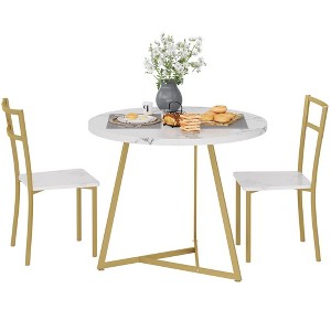 Round Dining Table Set for 2, Modern Kitchen Table Chairs Set of 2,Small Dining Room Table Set with 2 Upholstered Chairs - 1 of 4