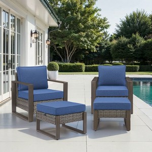 Gymojoy 4 Pieces Outdoor Patio Club Chair Ottoman High Back Chair Ottoman Set - 1 of 4