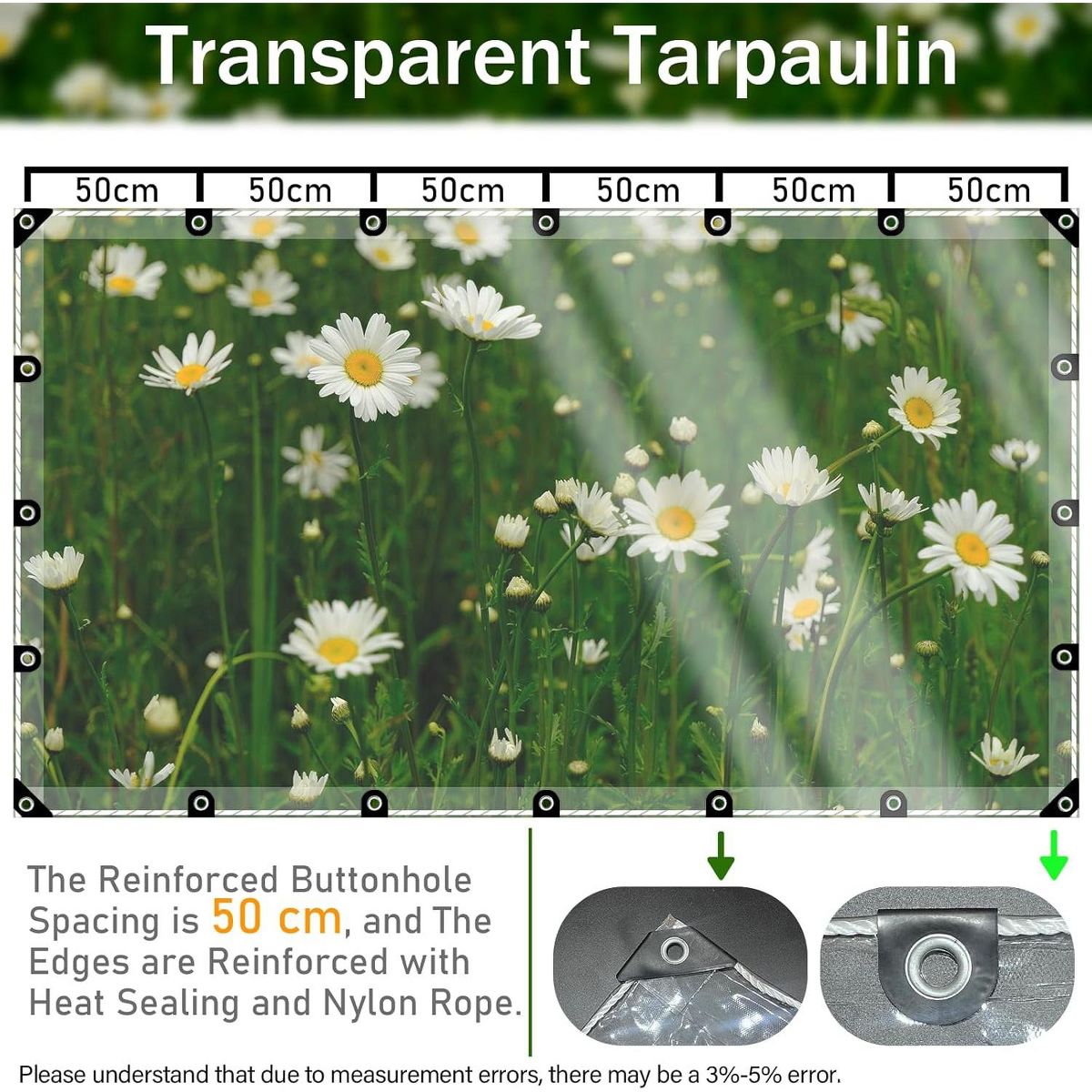 Clear Heavy Duty Waterproof Vinyl Tarp – Transparent Weatherproof Tarpaulin, Reinforced Grommets, High Light Conduction, Durable Cover - thumbnail 9