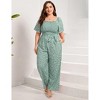 Clearlove Jumpsuits for Plus Size Women Casual Square Neck One Piece Floral Wide Leg Rompers - 2 of 4