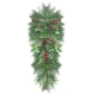 Northlight 38" Unlit Long Needle Pine, Pine Cone and Berry Artificial Christmas Teardrop Swag