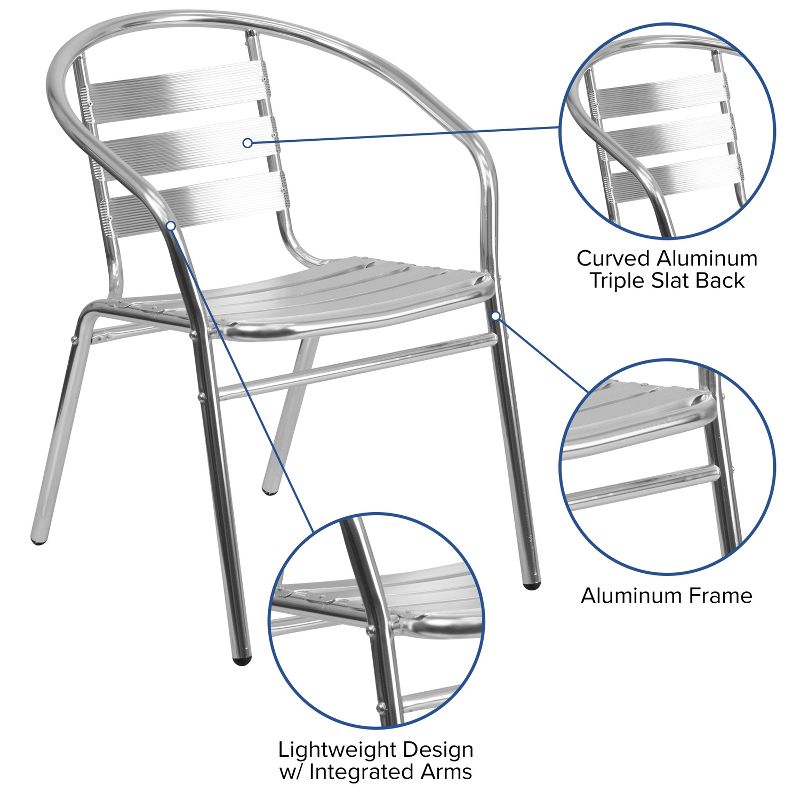 Flash Furniture Commercial Aluminum Indoor-Outdoor Restaurant Stack Chair with Triple Slat Back and Arms, 4 of 13