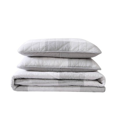 Gray and White Cotton King Reversible Quilt Set