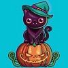 Girl's Design By Humans Ferociously Cute Halloween Vampire Witch Kitty Cat By LittleBunnySunshine T-Shirt - 2 of 2