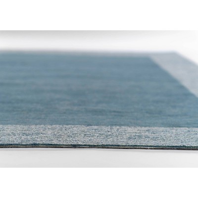 Handmade Blue Wool Runner Rug with Cotton Backing