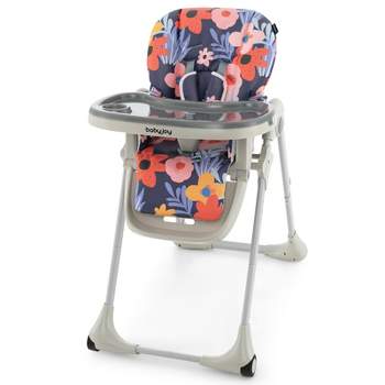 Infans Baby High Chair with 7 Height & 3 Footrest Adjustable Cup holder 2 Wheels