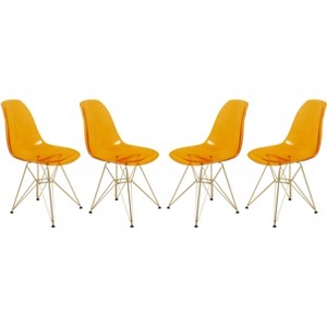 LeisureMod Cresco Modern Acrylic Dining Chairs (Set of 4) – Eiffel Gold Chrome Base, Stylish Accent Chairs for Contemporary Dining Rooms & Kitchens - 1 of 4