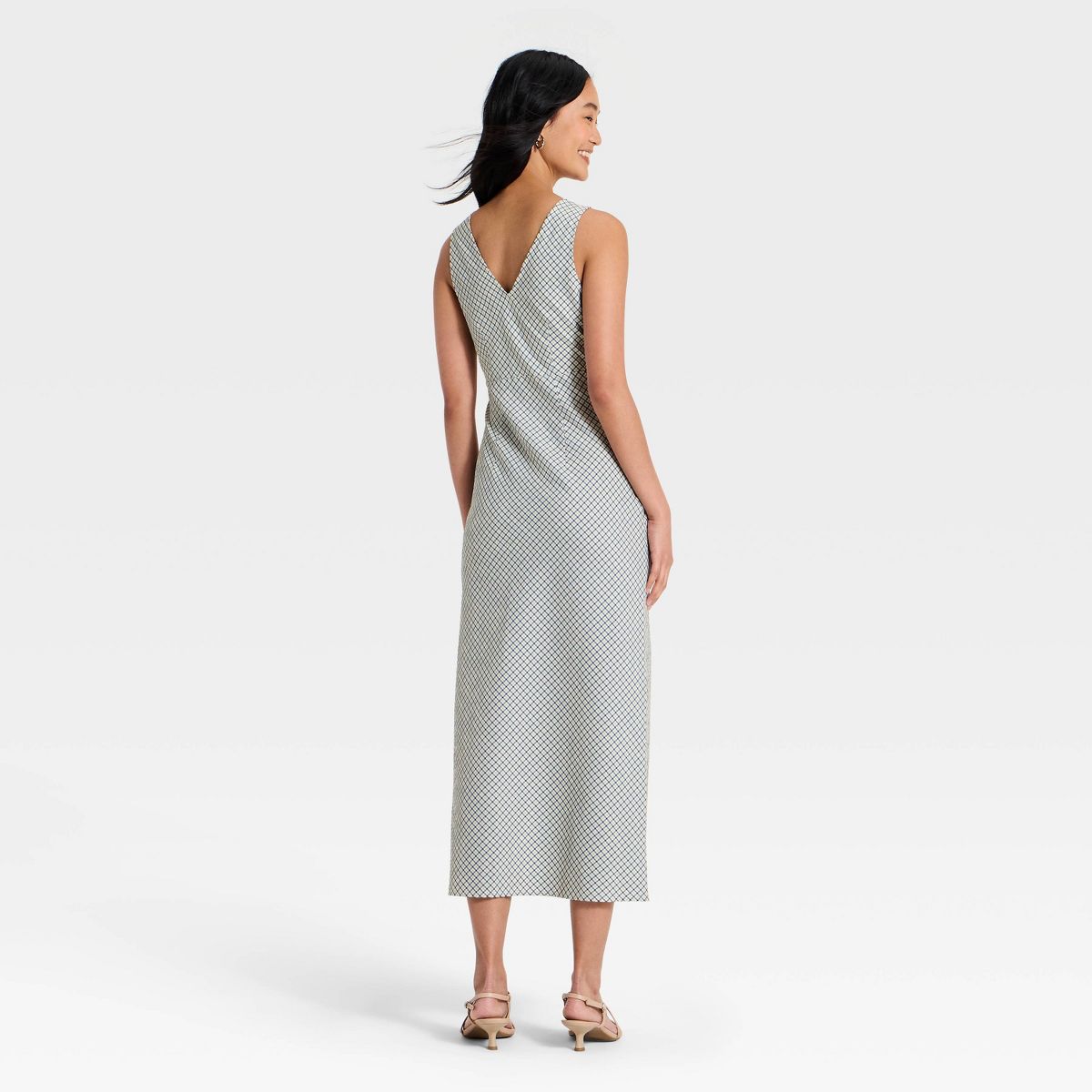 Women's Seersucker Midi Dress - A New Day™ Cream Plaid - thumbnail 2