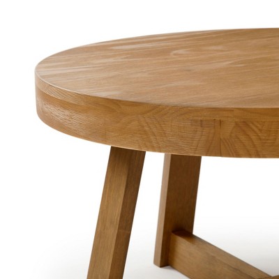 Pecan Wirebrush Round Pine Wood Coffee Table, 30 Inch