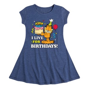 Girls' - Garfield - I Live For Birthdays Fit & Flair Cap Sleeve Dress - 1 of 3