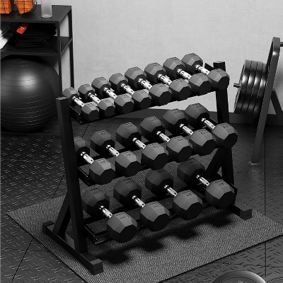 Rubber Coated Hex Dumbbell Weight Set, Multiple Sizes Exercise & Fitness Dumbbells,450LB Set, for Muscle Toning, Strength Building