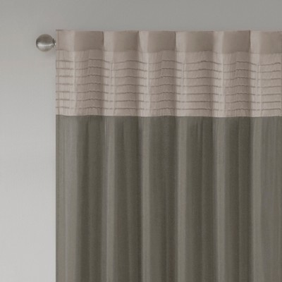 Ivory and Taupe Faux Silk Light-Filtering Curtain Panel
