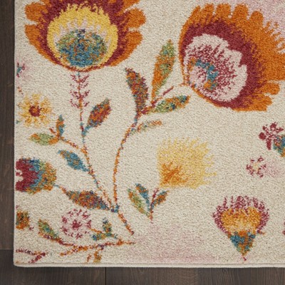 Vibrant Ivory Multicolor Floral 4' x 6' Synthetic Area Rug