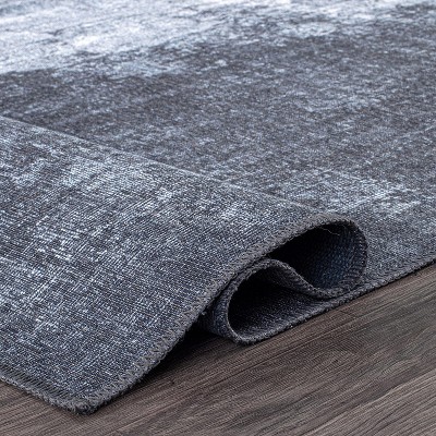 Gray Abstract Flat Woven Washable Synthetic Area Rug 5' x 7'
