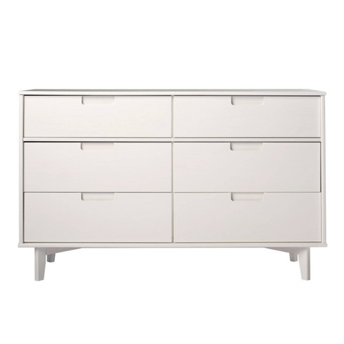 Mid Century Modern Groove Wood 6 Drawer, Modern White Double Dresser