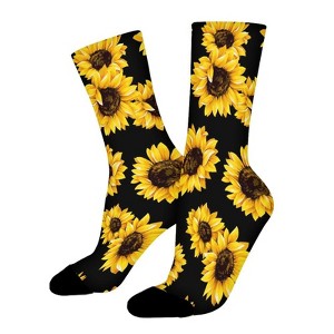 Sunflower In Black Women Printed Crew Socks Funny Funky Socks Soft Polyester Novelty Gifts for Artists Men - 1 of 1