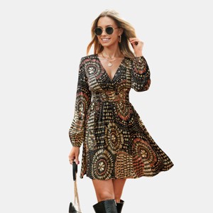 Women's Boho Chic Printed V-Neck Mini Dress - Cupshe - 1 of 4