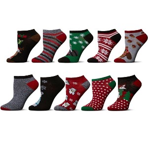 Memoi Women's 10 Pair Pack Holiday Lowcut Socks Black 9-11 - 1 of 4