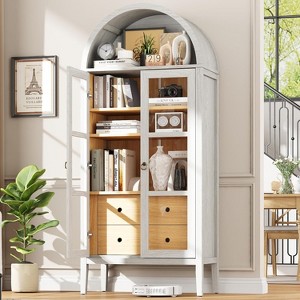 71" Tall Arched Storage Cabinet with Glass Doors & Drawers - 1 of 4