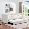 TiramisuBest Twin Upholstered Daybed with Trundle, Convertible Sofa Bed with Armrests, Striped Corduroy Fabric, Space-Saving Guest Bed, Beige - 4 of 4