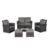 6-Piece Outdoor Patio Rattan Conversation Sofa Set with Tempered Glass Coffee Table - 2 of 4