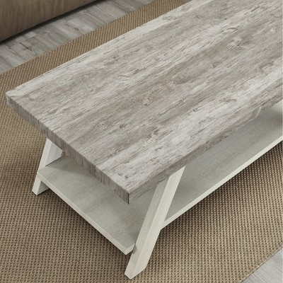 Athens Weathered Gray and Beige 3-Piece Wood Coffee Table Set