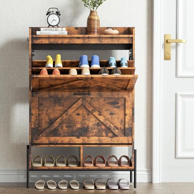 Large Shoe Cabinet with 4 Flip Drawers, Freestanding Hidden Shoe Organizer for Hallway, Bedroom, Apartment