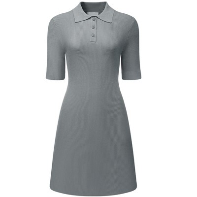 Hobemty Women's Sweater Dress Lapel Collar Short Sleeve Casual Knit Polo Dresses