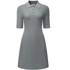 Hobemty Women's Sweater Dress Lapel Collar Short Sleeve Casual Knit Polo Dresses - 1 of 4