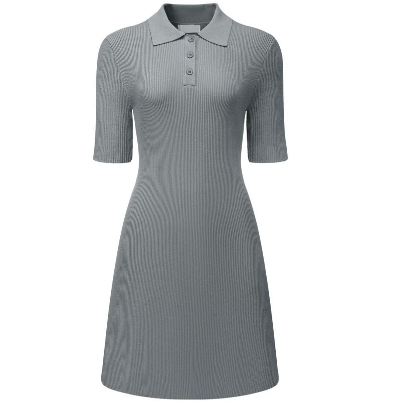 Hobemty Women's Sweater Dress Lapel Collar Short Sleeve Casual Knit Polo Dresses, 1 of 5