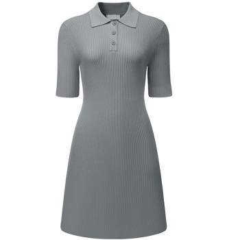 Hobemty Women's Sweater Dress Lapel Collar Short Sleeve Casual Knit Polo Dresses