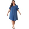 Agnes Orinda Women's Plus Size Comfort Short Sleeve Round Neck Nightgown - 3 of 4