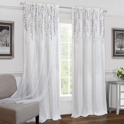 Kate Aurora Traditional Home 2 Pack Double Layered Embroidered Floral Sheer Curtains