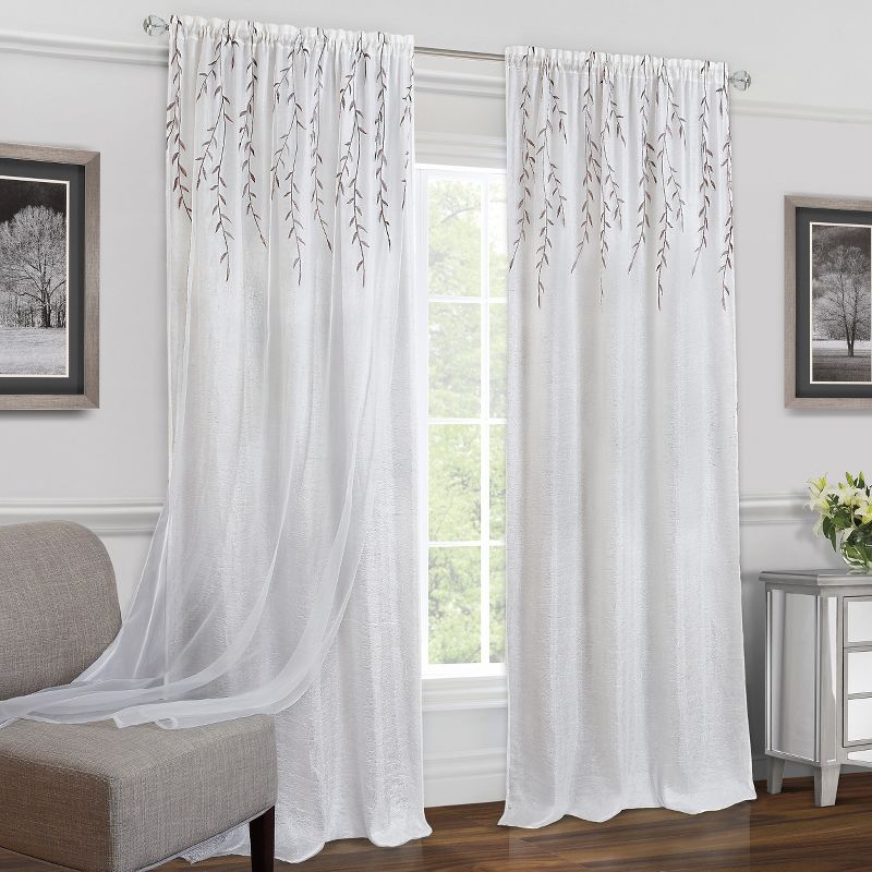 Kate Aurora Traditional Home 2 Pack Double Layered Embroidered Floral Sheer Curtains, 2 of 4