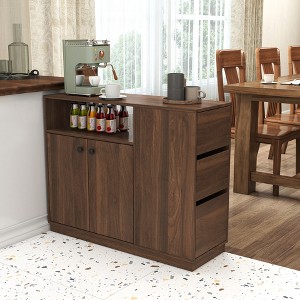 KTMBDW Farmhouse Sideboard Buffet Cabinet with 3 Side Drawers and Storage Cabinets,Small Countertop Organizer for Kitchen Living Room,Walnut - 1 of 4