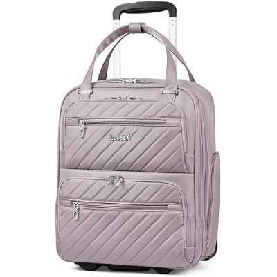 LUGGEX Underseat Carry On Luggage with Wheels, Softside Personal Item, Underseat 16 Inch, Grey Pink