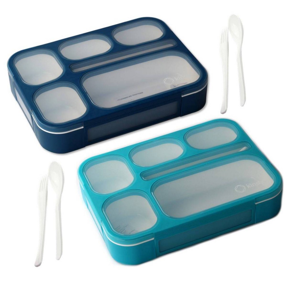 kinsho 8pc (set of 2) 4c Classic Bento Lunch Box 6 Section Leak Proof Food Storage Boxes Turquoise/Navy Blue -  92438224