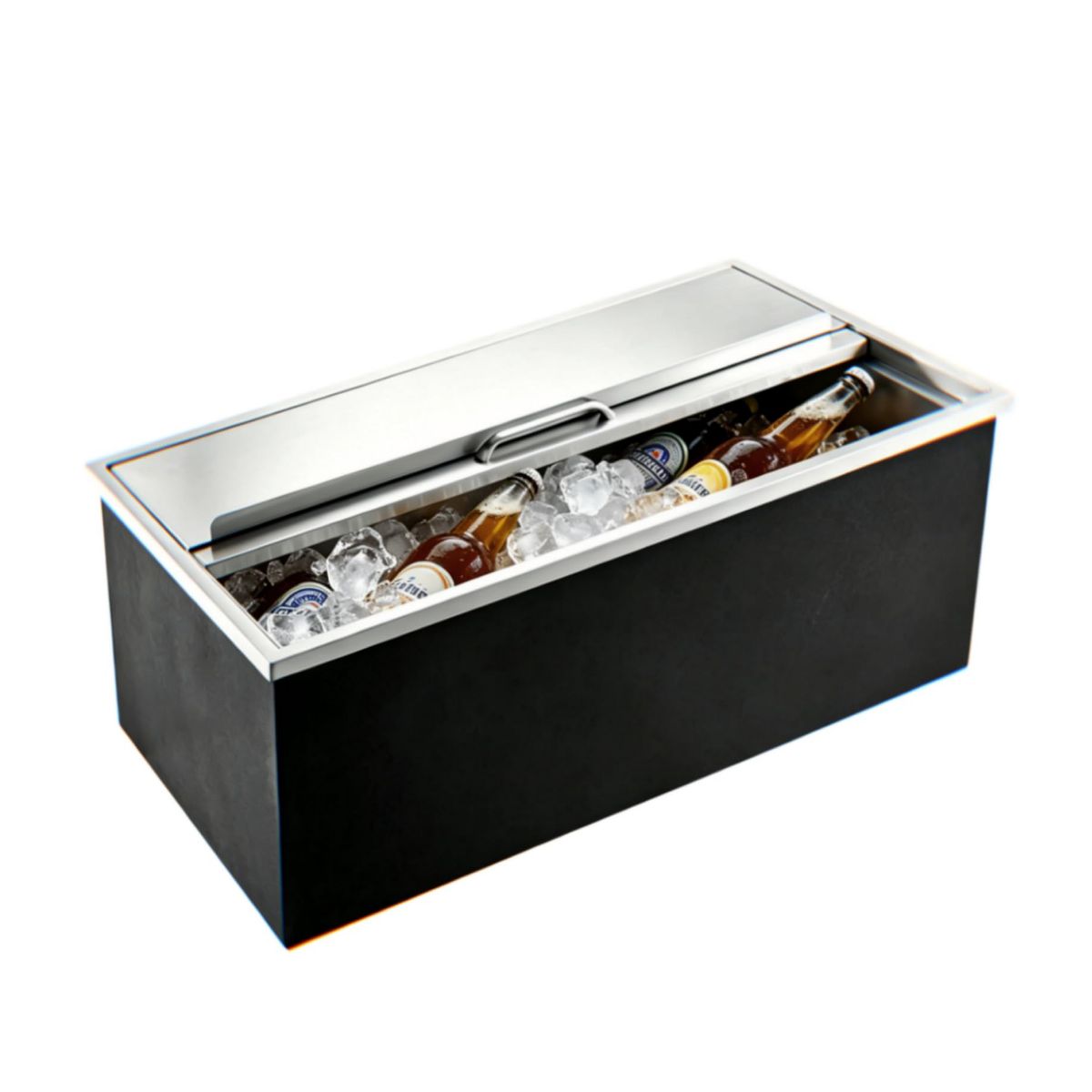 100-Quart Drop-In Ice Chest, Stainless Steel Insulated Ice Bin with Lid Drain-Pipe Set, 24H Cold Retention Outdoor Kitchen Bar