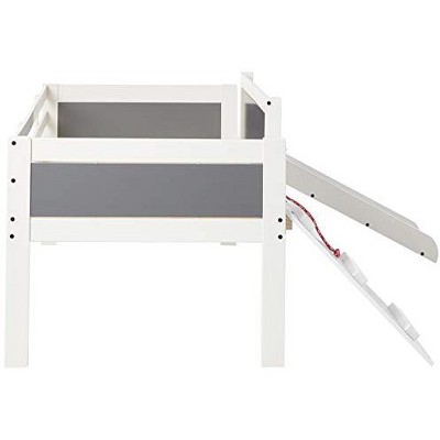 Twin Loft Bed with Storage Drawer and Playful Slide in White Wash Pine