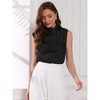 INSPIRE CHIC Women's Satin Sleeveless Mock Turtleneck Ruched Dressy Tank Tops - 4 of 4